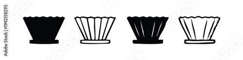 Pour Over Coffee Dripper Icons Set. Hand Drawn Conical Coffee Filter Holder Silhouettes and Outlines. V60