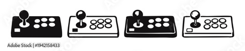 Arcade Stick Controller Vector Icons: Retro Gaming Peripherals for Fighting Games