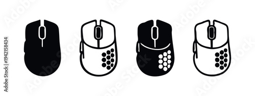 Top View Gaming Mouse Vector Icons: Modern Computer Input Devices for Gamers