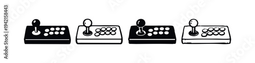 Retro Arcade Fight Stick Vector Icons: Classic Gaming Control Panels for Enthusiasts