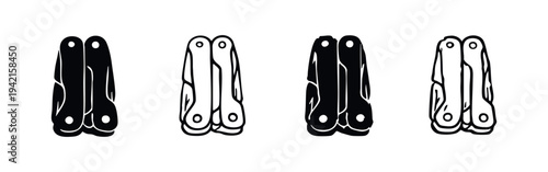 Folded Multi-Tool Vector Icon Set: Versatile Pocket Tools for Outdoor and DIY