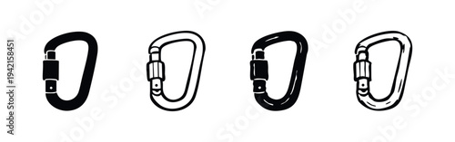 Climbing Carabiner Vector Icon Set: Essential Safety Gear for Outdoor Sports