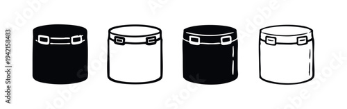 Hand drawn cylindrical storage container icons, ideal for dry bags and secure outdoor gear.