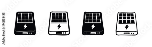 Portable Solar Power Bank with Charging Lightning Bolt Icon Set