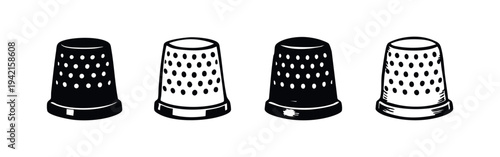 Thimble set icon. Sewing tool for protecting fingers during needlework. Isolated vector illustration.