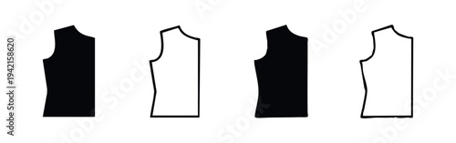 Basic clothing pattern icon set. Dressmaking template vector illustration for fashion design and sewing projects.