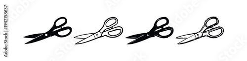 Hand-drawn sewing scissors icon set. Tailoring shears vector art for craft and textile work with texture.