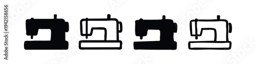 Sewing Machine Icons Collection in Solid and Outline Styles for Craft Projects