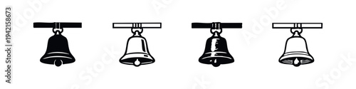 Set of various style bell icons. Collection of traditional ringing and service bell symbols in black and white.