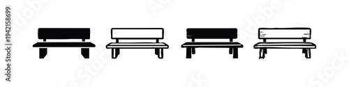Hand-Drawn Bench Icons Set. Simple Doodle Park Bench Vector Illustration on White Background.
