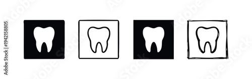 Tooth vector icons in square frames. Dental care, oral hygiene and dentistry symbols collection.