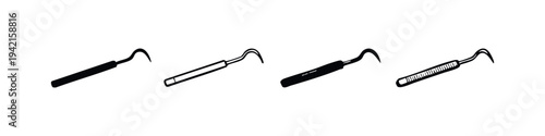 Dental probe and scaler vector icons. Dentistry instrument for examination and cleaning tool.