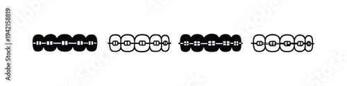 Lower dental braces vector icons. Orthodontic treatment, teeth alignment, and dental care symbols.