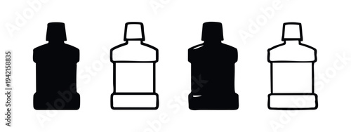 Mouthwash bottle vector icons. Oral hygiene product for fresh breath and dental care collection.