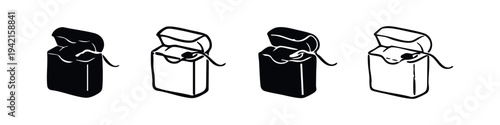Dental Floss Dispenser Icon Set: Solid and Outline Oral Hygiene Symbols