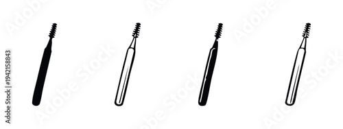 Interdental Brush Icon Set: Solid and Outline Oral Care Tools