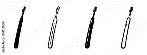 Modern Interdental Cleaning Brush Icons: Solid and Outline Dental Hygiene Instruments
