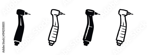 Dental Handpiece Icon Set: Solid and Outline Dentist Drill Symbols