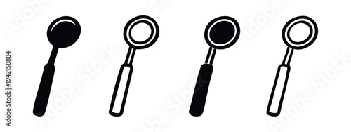 Dental Mirror Icons Set - Dentist Examination Tool for Oral Hygiene and Health Checkup Vector Illustration