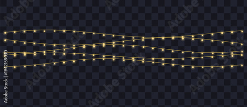 Three wavy horizontal strings of glowing yellow fairy lights illuminate a festive occasion with warmth