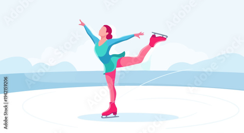 Graceful female figure skater performing an elegant pose on ice.