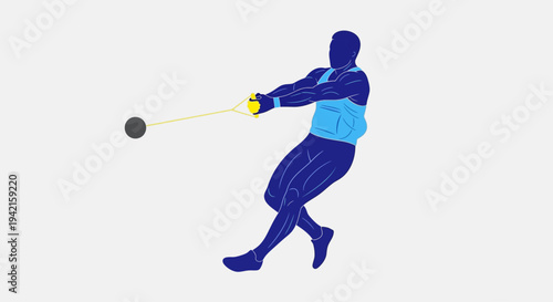 Dynamic Illustration of Male Athlete in Hammer Throw Competition.