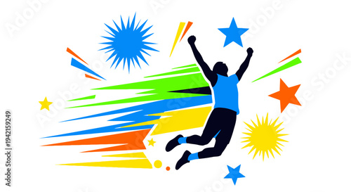 Dynamic Silhouette of a Jumping Person Celebrating Success.