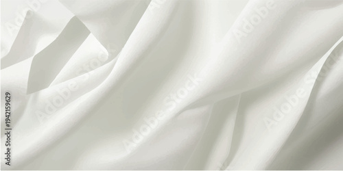 Smooth white silk and satin fabric background with soft flowing waves of luxury textile material creating a light cream decorative texture for wedding backdrop design