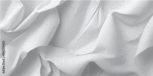 Smooth white silk and satin fabric background with soft flowing waves of luxury textile material creating a light cream decorative texture for wedding backdrop design