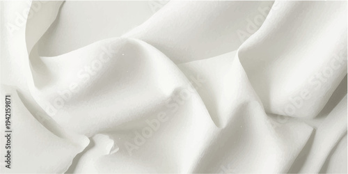 Luxurious white silk and satin fabric background featuring soft wavy textures and smooth shiny curves for an elegant wedding fashion backdrop