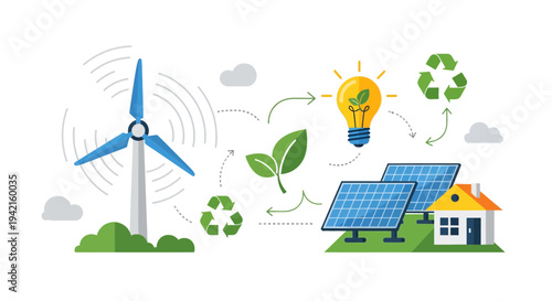 Vector eco-friendly home with renewable energy sources