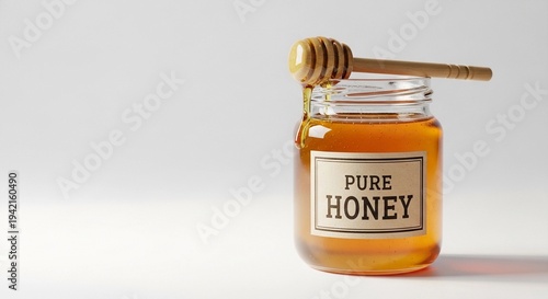 jar of honey with wooden spoon