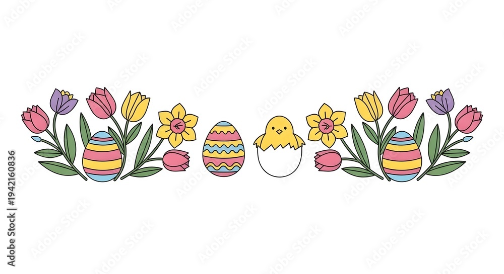 Obraz premium Easter eggs and tulips floral arrangement