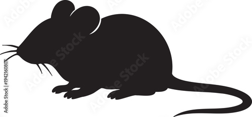 Black silhouette of a mouse with whiskers and tail