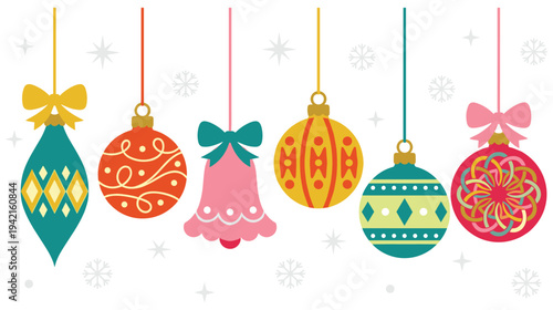 Christmas ornaments and snowflakes decoration for festive holidays