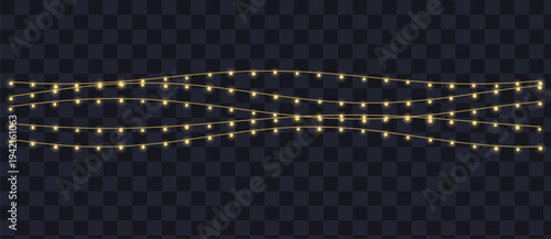 Cheerful golden light strings with numerous glowing points adorn a dark invisible layer for events