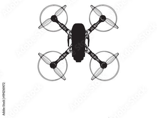 Top View Drone Silhouette Quadro copter Icon For Aerial Photography And UAV Technology Concept
