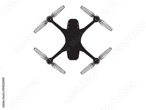 Top View Drone Silhouette Quadro copter Icon For Aerial Photography And UAV Technology Concept