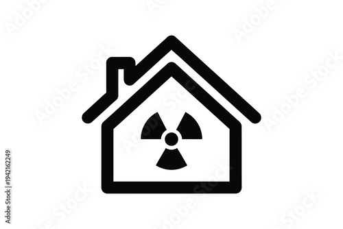 Vector illustration of a house with a radiation symbol inside, indicating nuclear contamination or hazard.