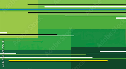 Fundo abstrato geométrico com linhas horizontais e blocos de cor verde, evocando movimento e tecnologia digital.