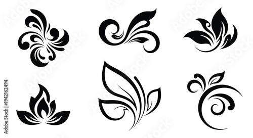 A collection of six different intricate black and white floral designs