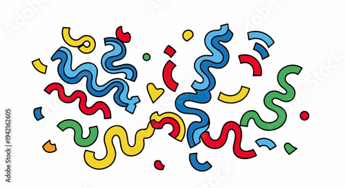 Ilustração vetorial de confete e serpentinas coloridas flutuando, ideal para celebrações, festas e eventos festivos.