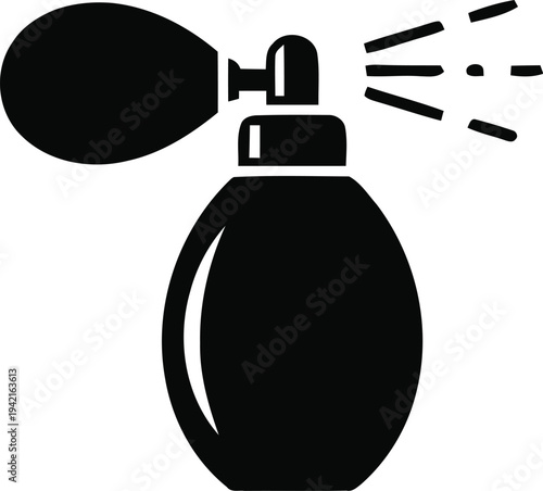 Perfume atomizer bottle silhouette spraying fragrance scent mist cosmetic product packaging design element vector graphic