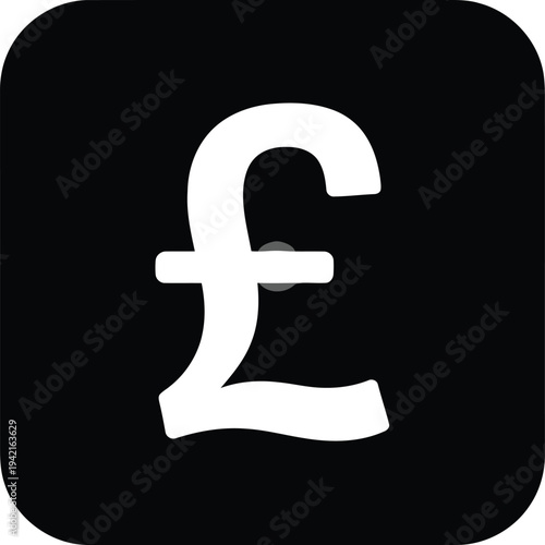 British Pound Sterling Currency Symbol Icon Isolated on Black Square Background