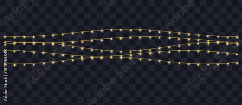 Three lines of glowing golden yellow string lights provide a cheerful decorative element for parties