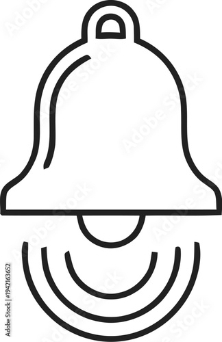 Ringing bell icon with sound waves representing notification alert signal reminder alarm clock school bell vector graphic