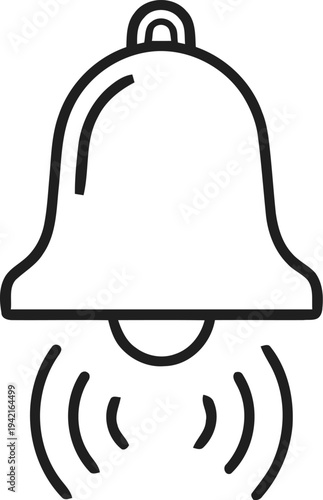 Notification bell icon with ringing sound waves line art symbol for mobile application alerts and reminders design vector