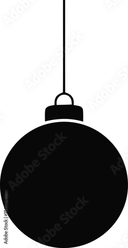 Black silhouette of a hanging christmas ornament or bauble, isolated on a transparent background