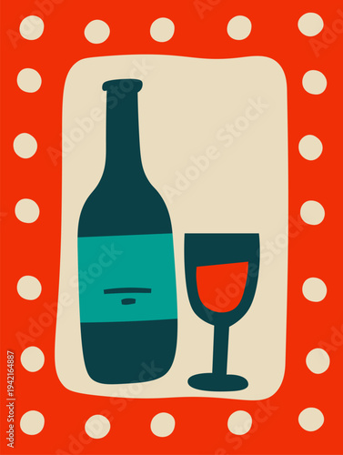 Wine Bottle And Glass Retro Poster