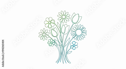 Elegante illustrazione vettoriale di un bouquet di fiori stilizzati con un delicato gradiente di colore, ideale per design minimalisti.
